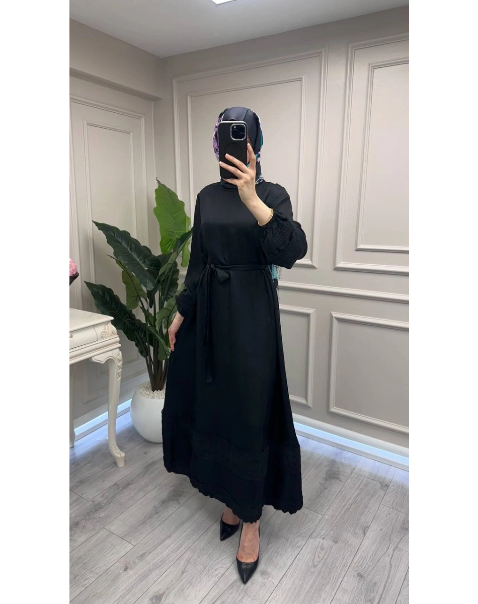 Misswhence 39836 Siyah Dantel Detaylı Elbise