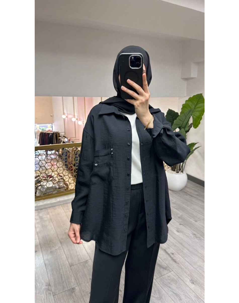 Ceremony 26Y196 Siyah Cebi Taş Detaylı Gömlek