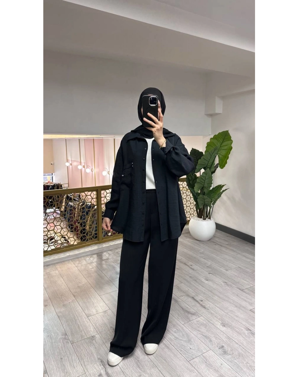 Ceremony 26Y196 Siyah Cebi Taş Detaylı Gömlek