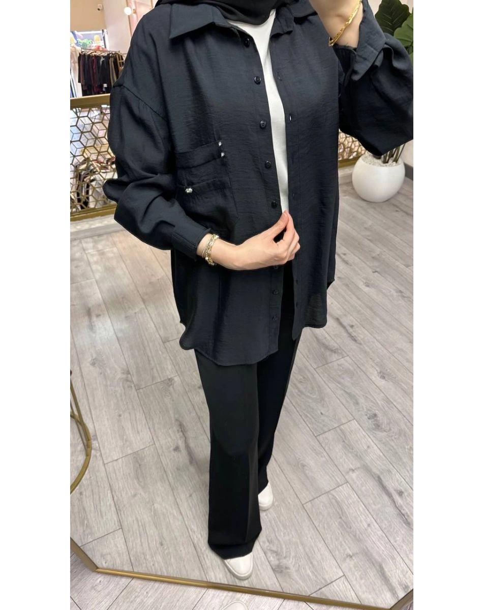 Ceremony 26Y196 Siyah Cebi Taş Detaylı Gömlek