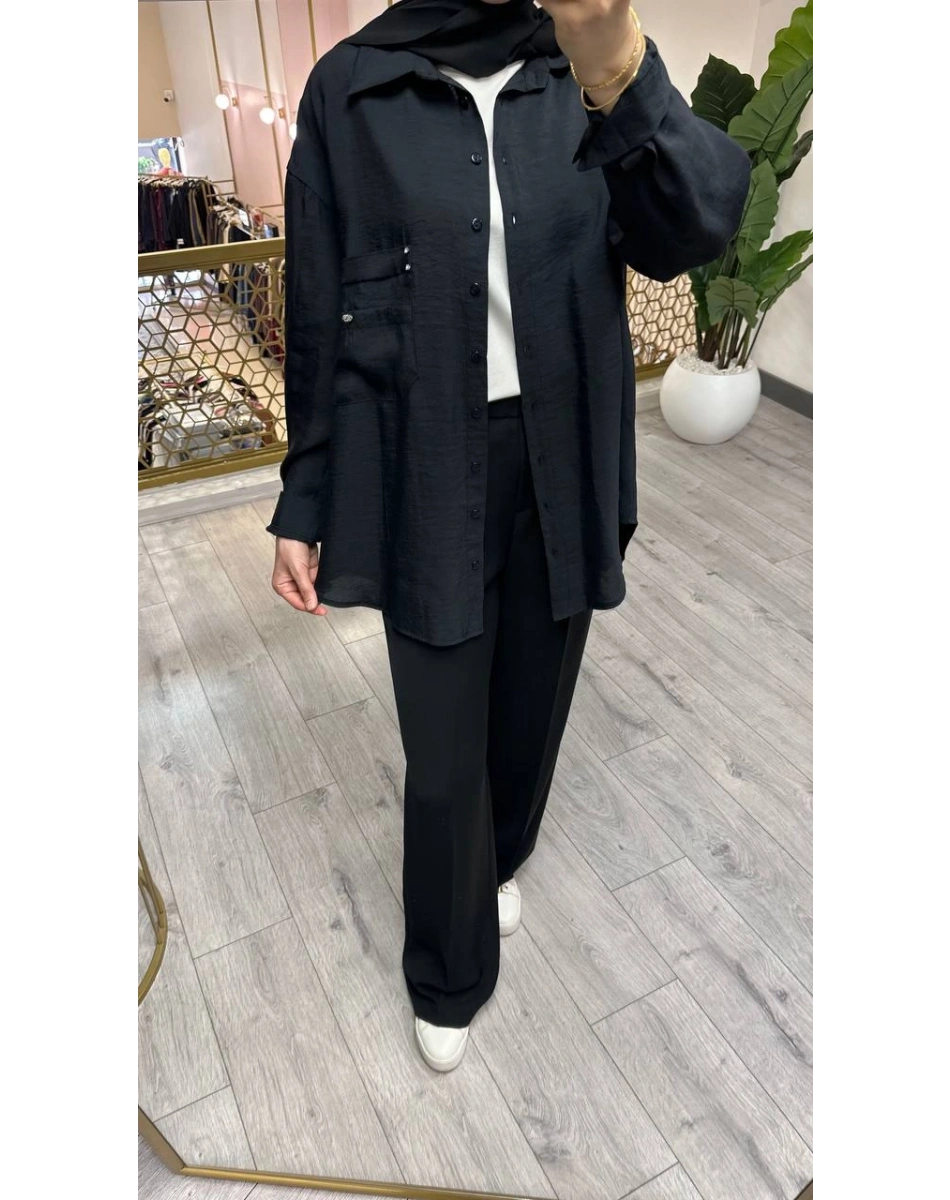 Ceremony 26Y196 Siyah Cebi Taş Detaylı Gömlek