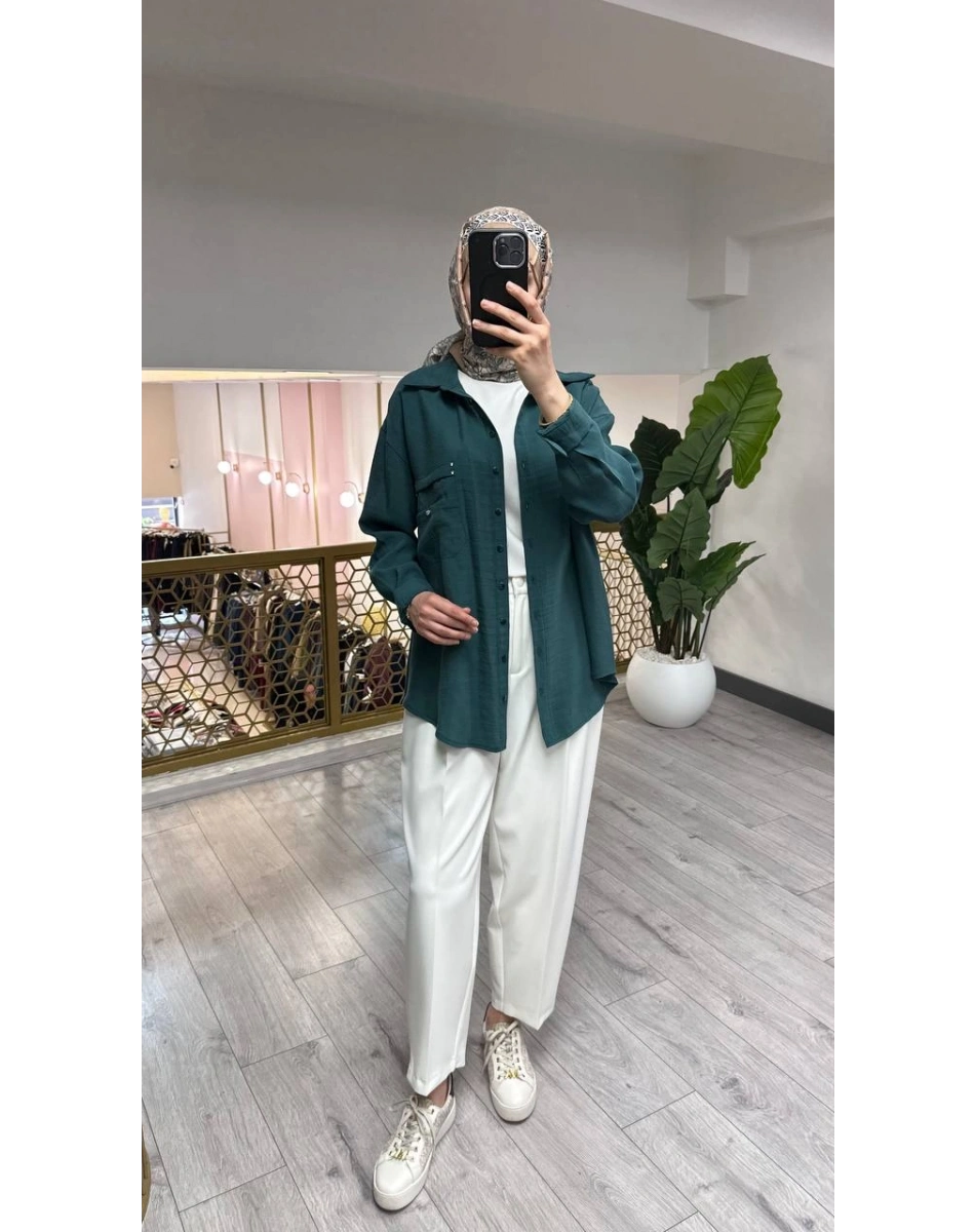 Ceremony 26Y196 Zümrüt Cebi Taş Detaylı Gömlek