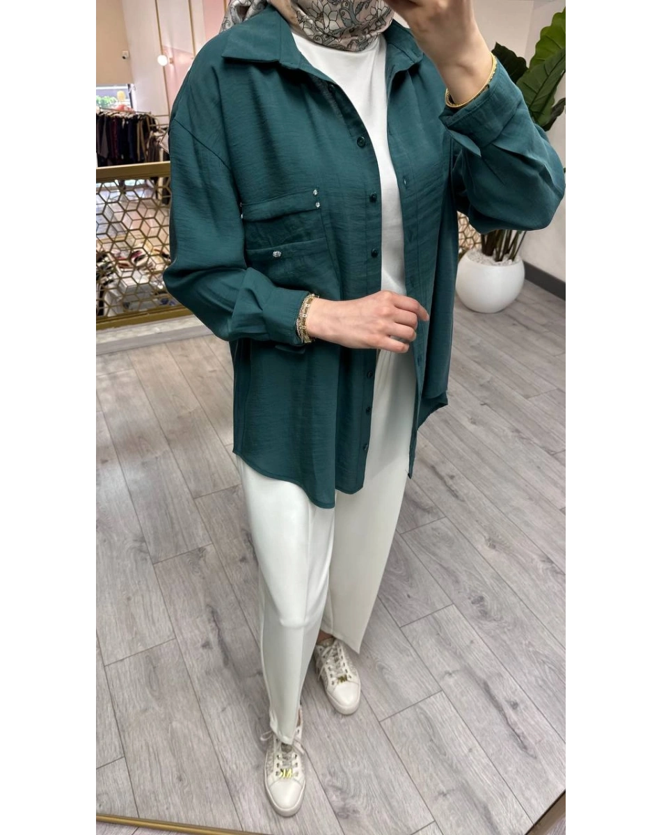 Ceremony 26Y196 Zümrüt Cebi Taş Detaylı Gömlek