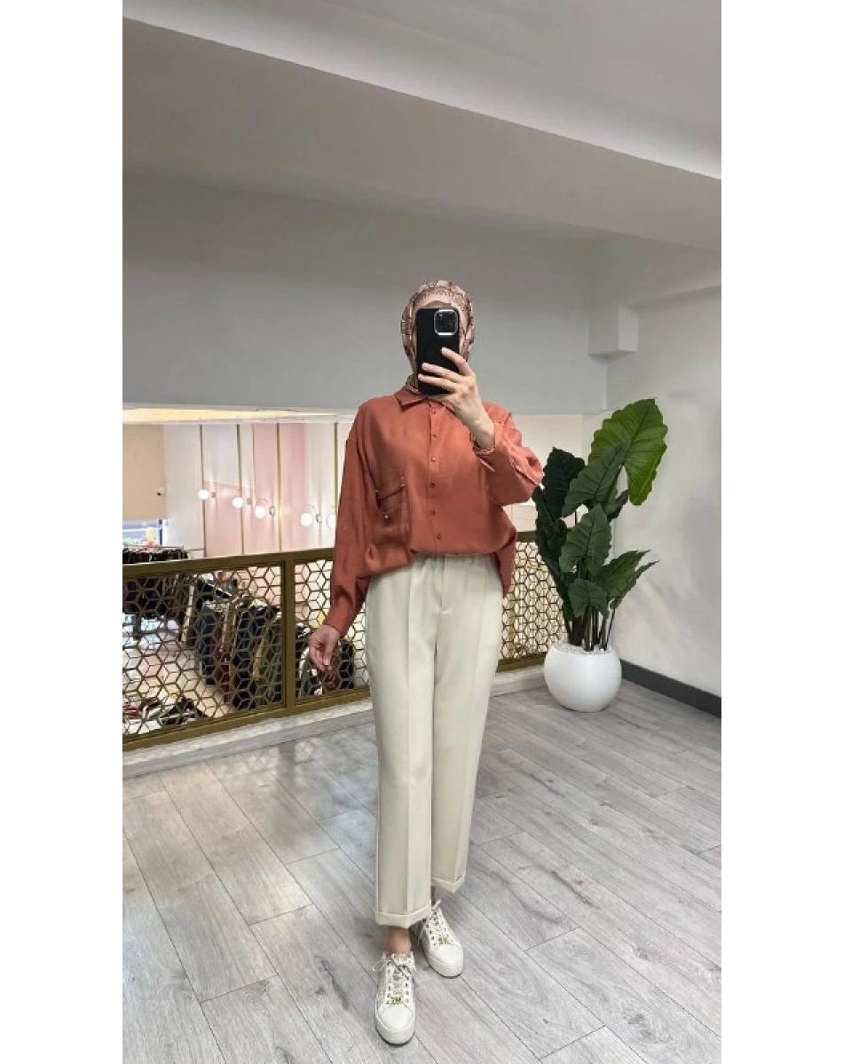 Ceremony 26Y196 Kiremit Cebi Taş Detaylı Gömlek