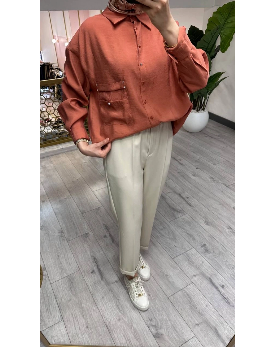 Ceremony 26Y196 Kiremit Cebi Taş Detaylı Gömlek