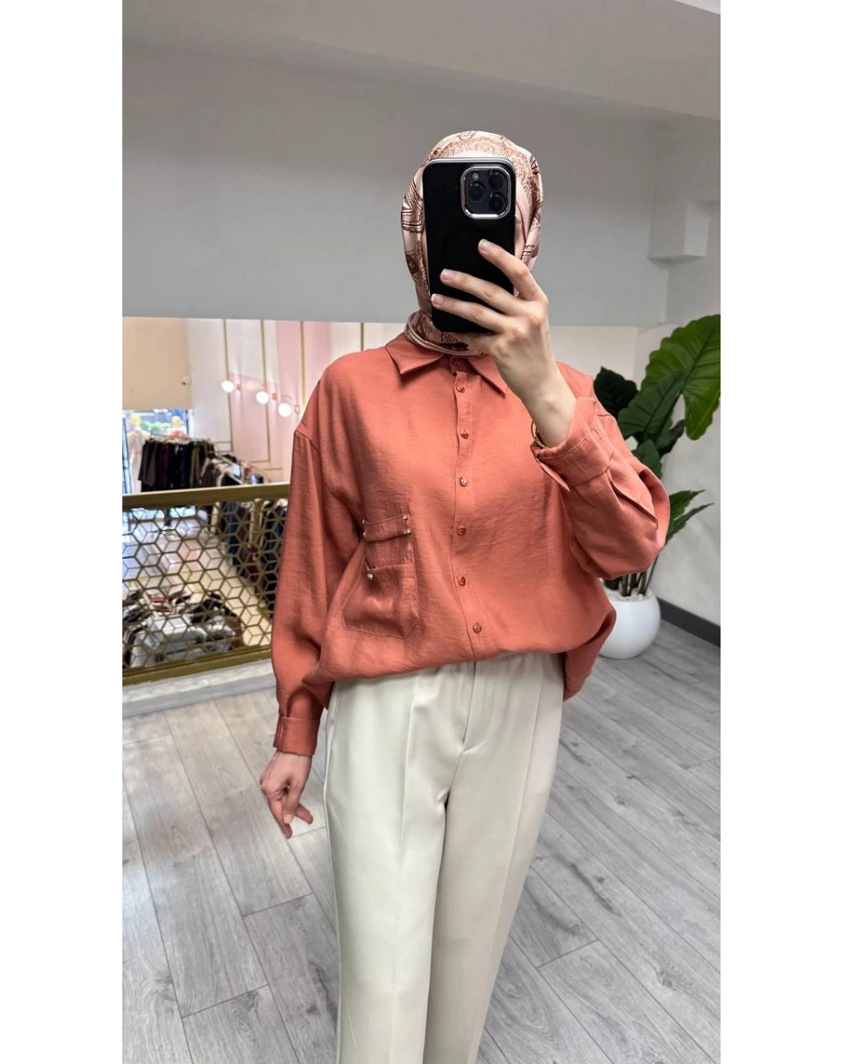 Ceremony 26Y196 Kiremit Cebi Taş Detaylı Gömlek