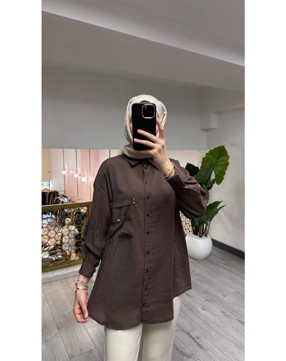 Ceremony 26Y196 Kahverengi Cebi Taş Detaylı Gömlek