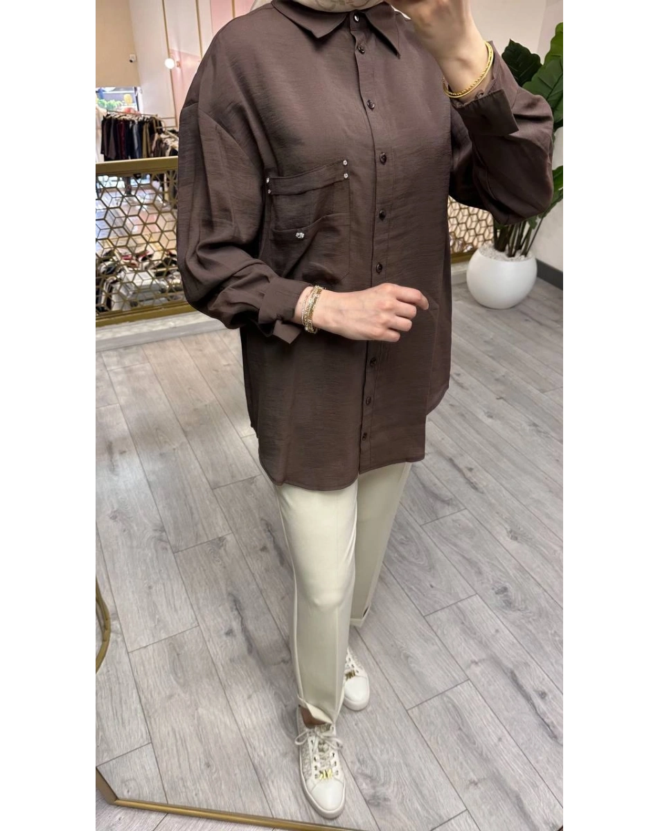Ceremony 26Y196 Kahverengi Cebi Taş Detaylı Gömlek