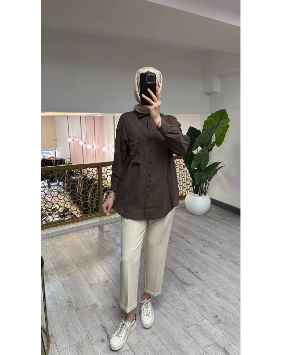 Ceremony 26Y196 Kahverengi Cebi Taş Detaylı Gömlek