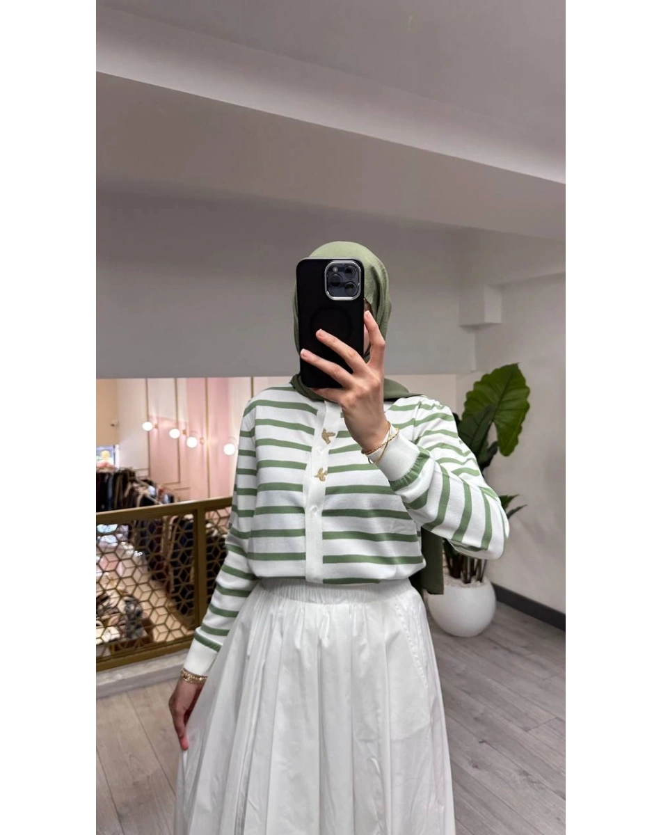 Ghisa 3620H3313 Ekru Yeşil Hırka
