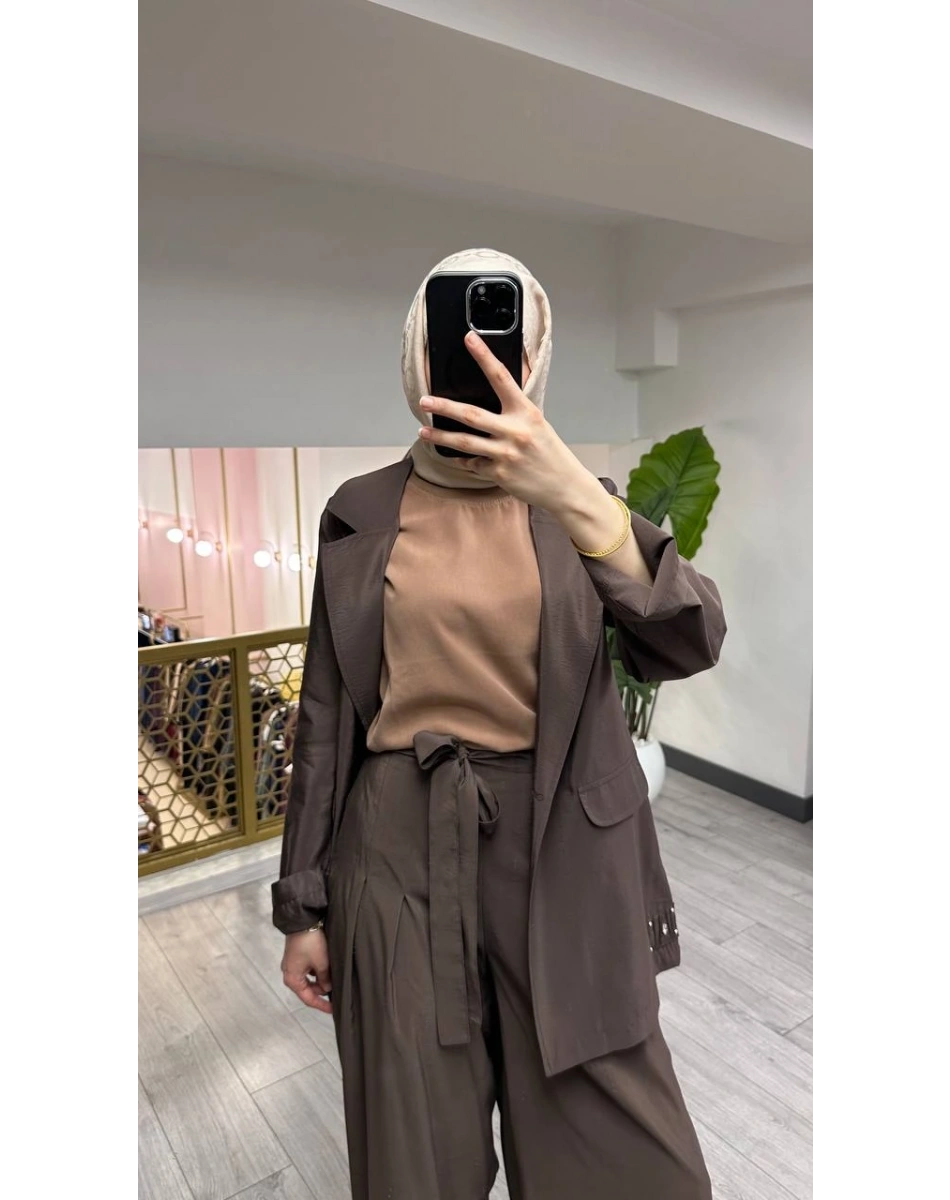 Ceremony 26Y835 Kahverengi Cebi Taş İşlemeli İkili Takım