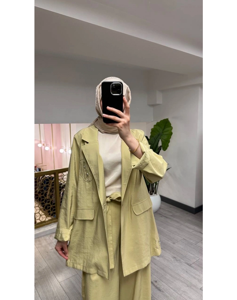 Ceremony 26Y835 Sarı Cebi Taş İşlemeli İkili Takım