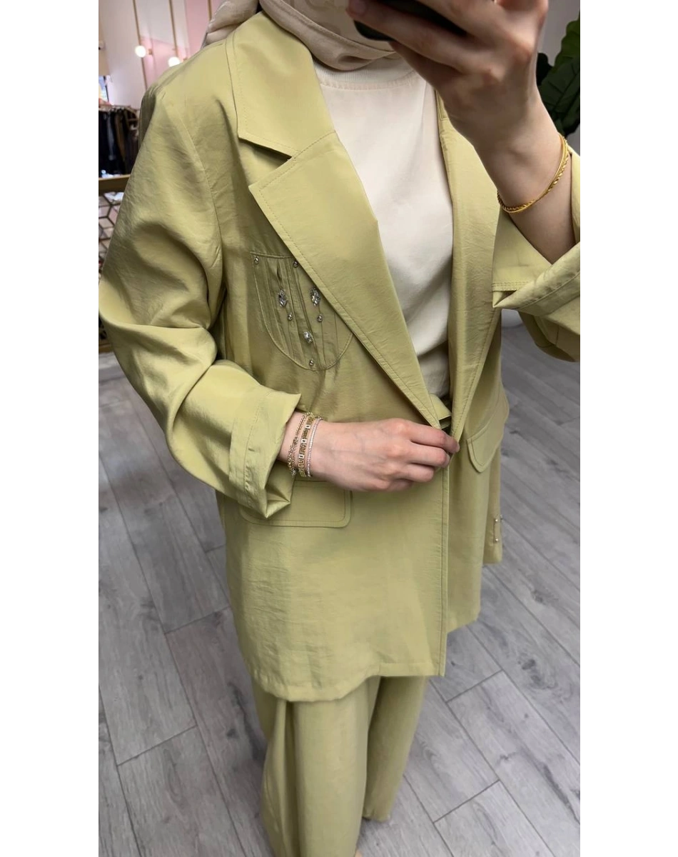 Ceremony 26Y835 Sarı Cebi Taş İşlemeli İkili Takım