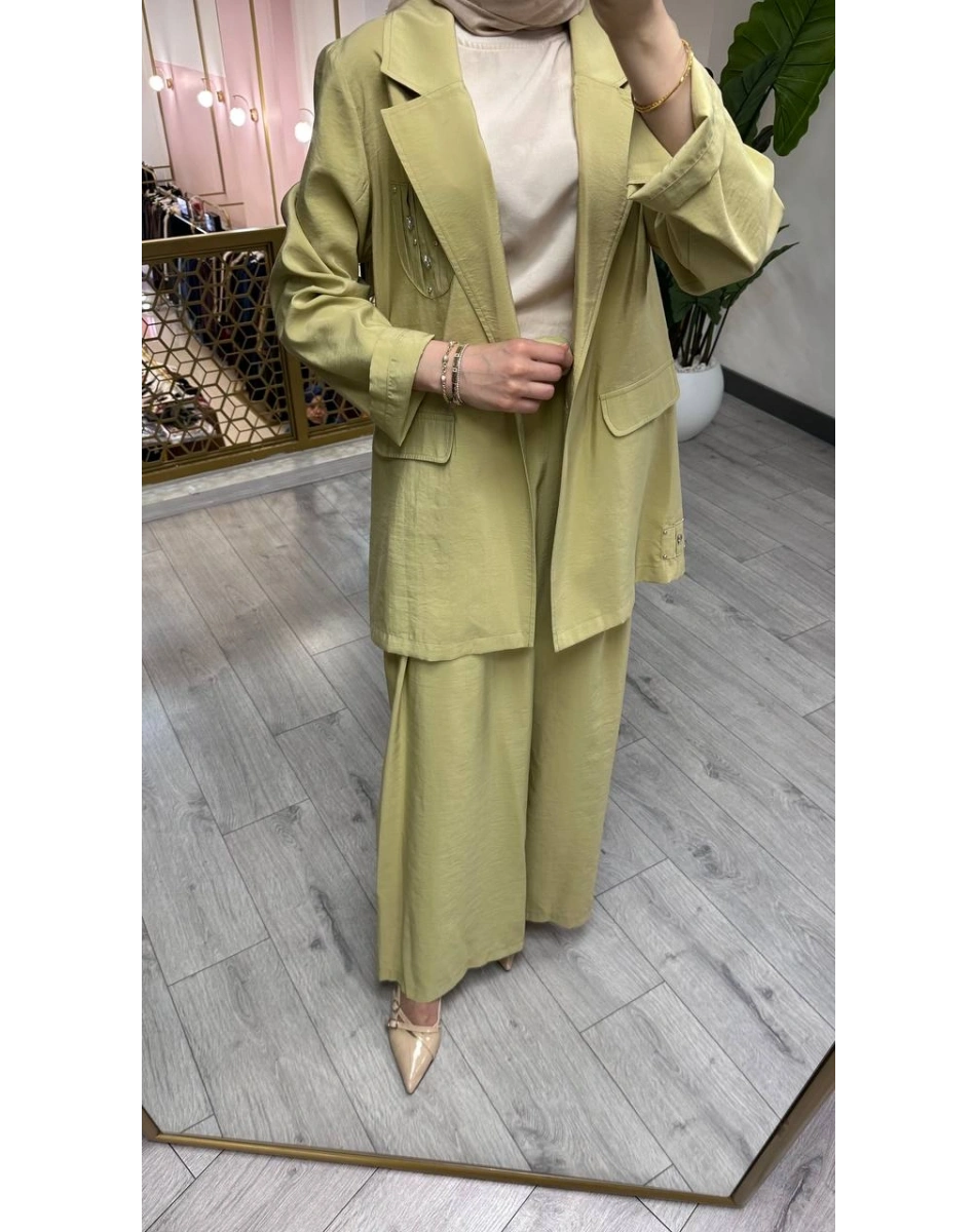 Ceremony 26Y835 Sarı Cebi Taş İşlemeli İkili Takım