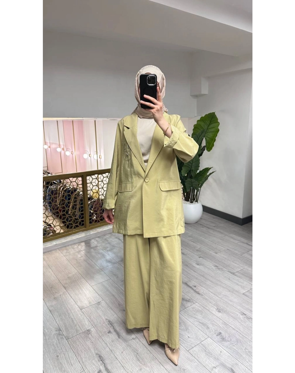 Ceremony 26Y835 Sarı Cebi Taş İşlemeli İkili Takım