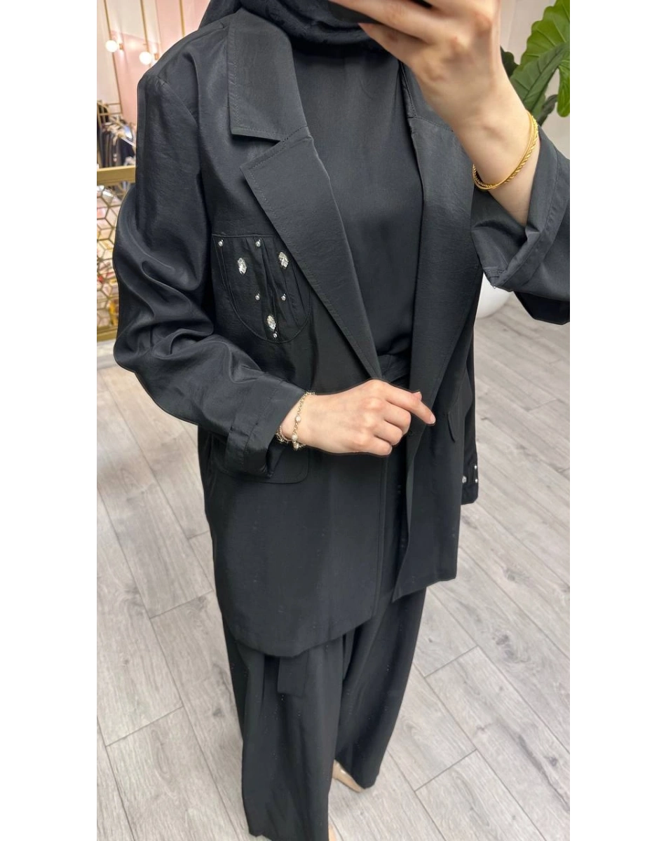 Ceremony 26Y835 Siyah Cebi Taş İşlemeli İkili Takım