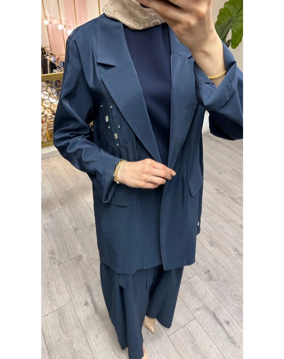 Ceremony 26Y835 Lacivert Cebi Taş İşlemeli İkili Takım