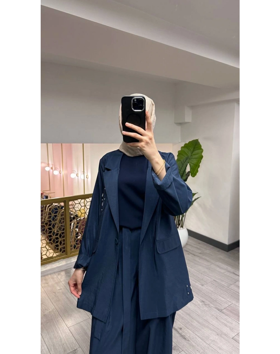 Ceremony 26Y835 Lacivert Cebi Taş İşlemeli İkili Takım