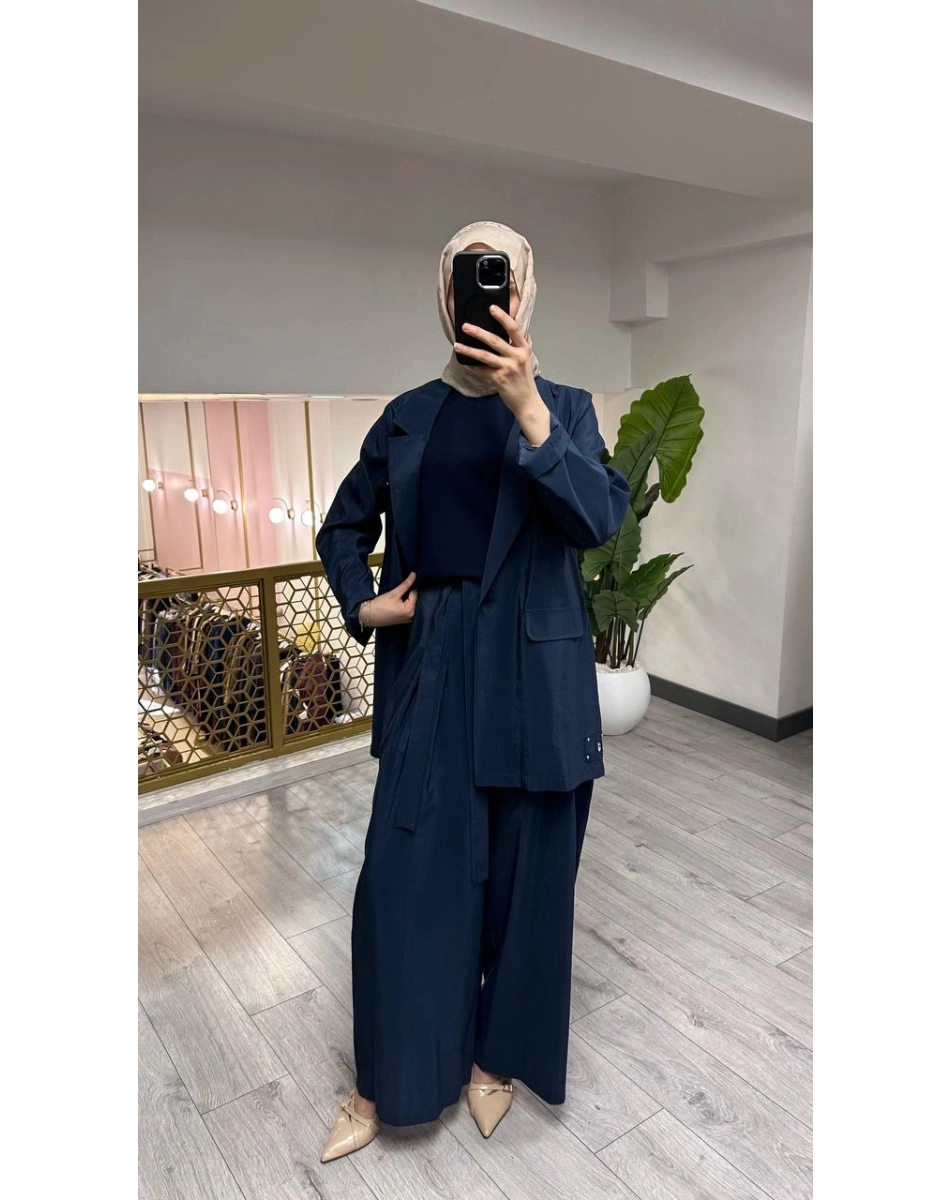 Ceremony 26Y835 Lacivert Cebi Taş İşlemeli İkili Takım