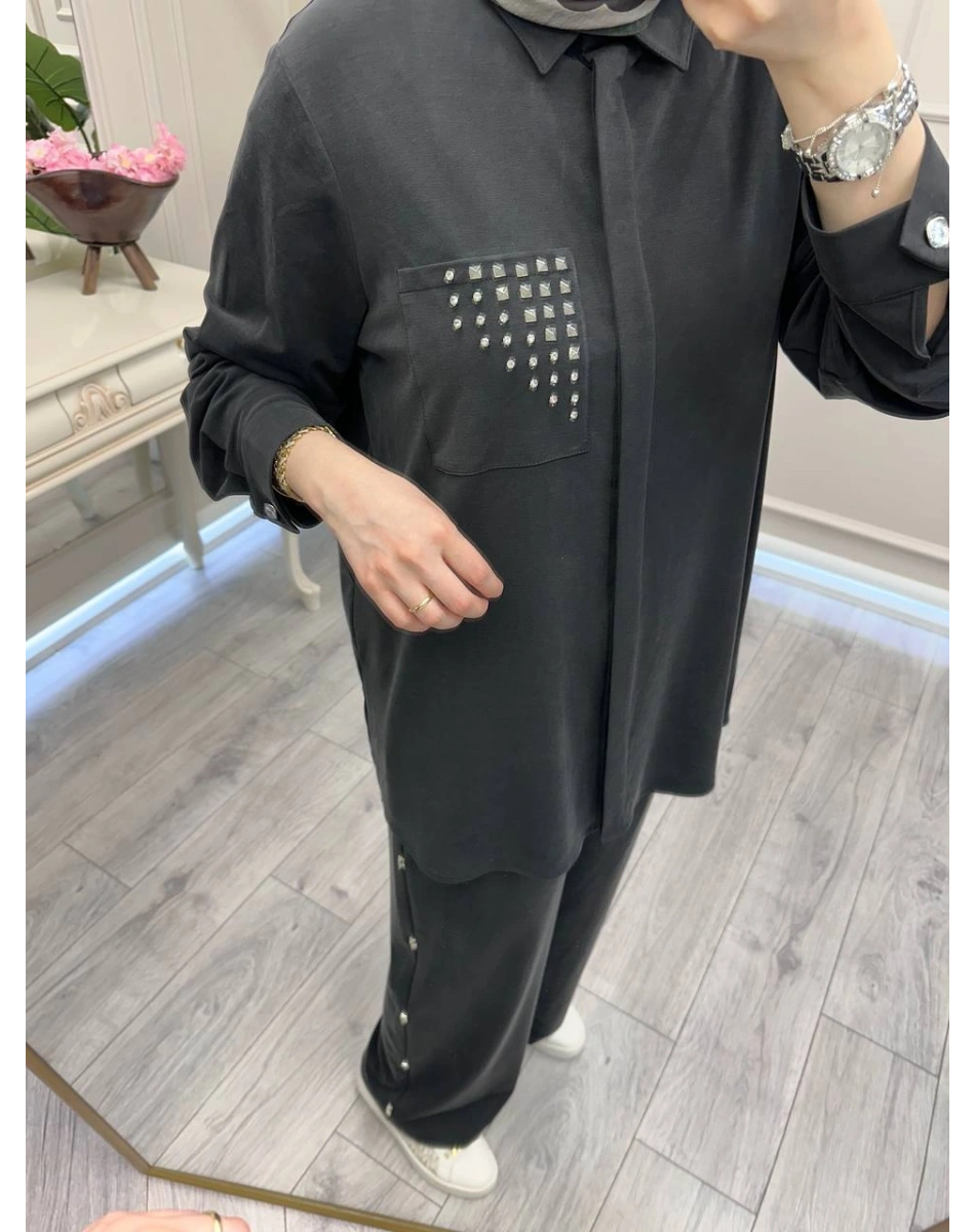 Wennora 1018 Siyah Cep Detaylı İkili Takım