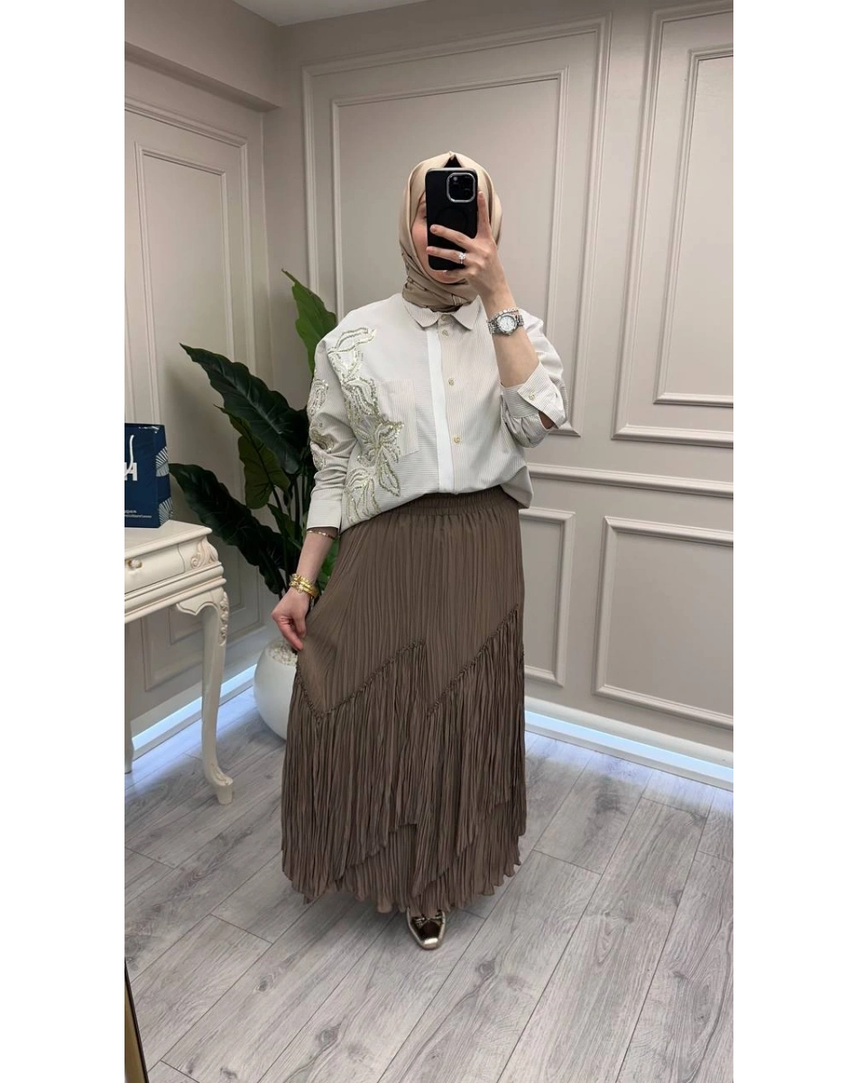 Yusuf Özdemir 26Y1634 Latte Kat Kat Şifon Etek