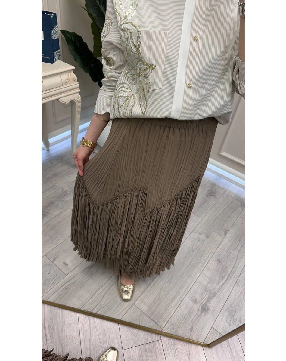 Yusuf Özdemir 26Y1634 Latte Kat Kat Şifon Etek