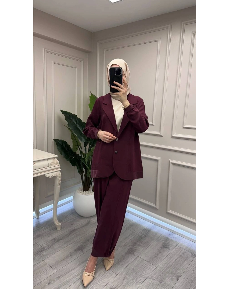 Ceremony 26Y938 Bordo Kolu Arma Detaylı Ceketli Modal Takım