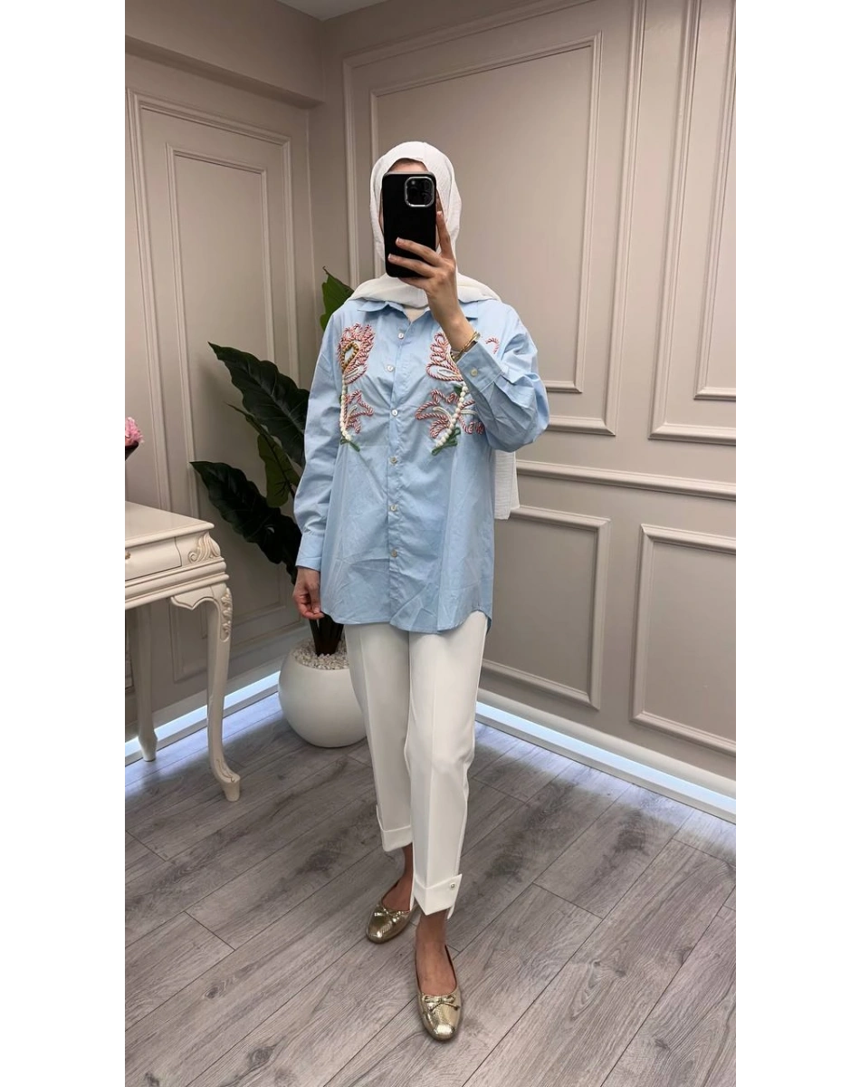 Ghisa 3611G4433 Mavi Nakış İşlemeli Gömlek