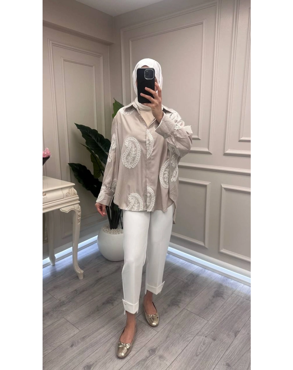 Ghisa 3611G4430 Haki Brode Detaylı Gömlek