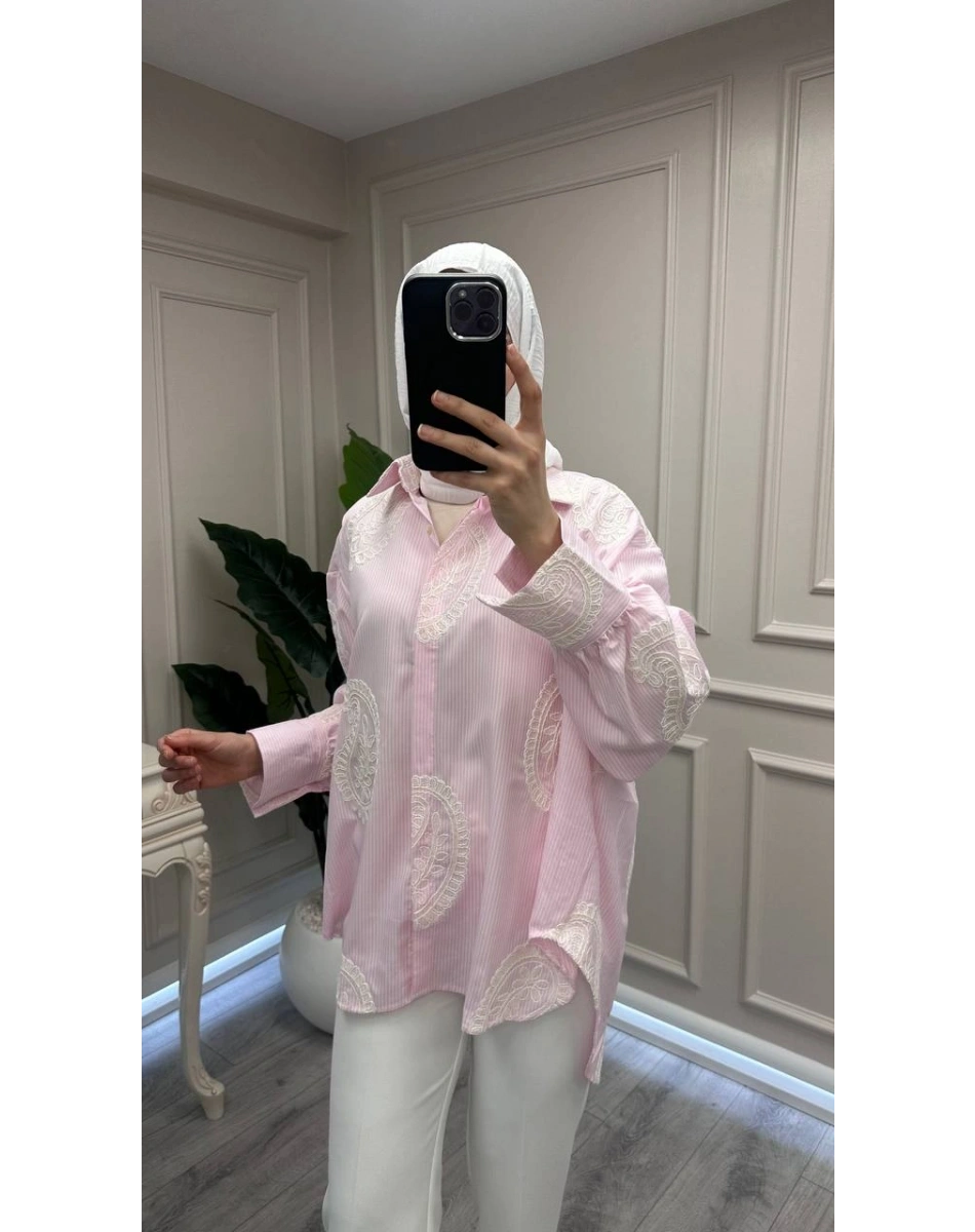 Ghisa 3611G4430 Pembe Brode Detaylı Gömlek