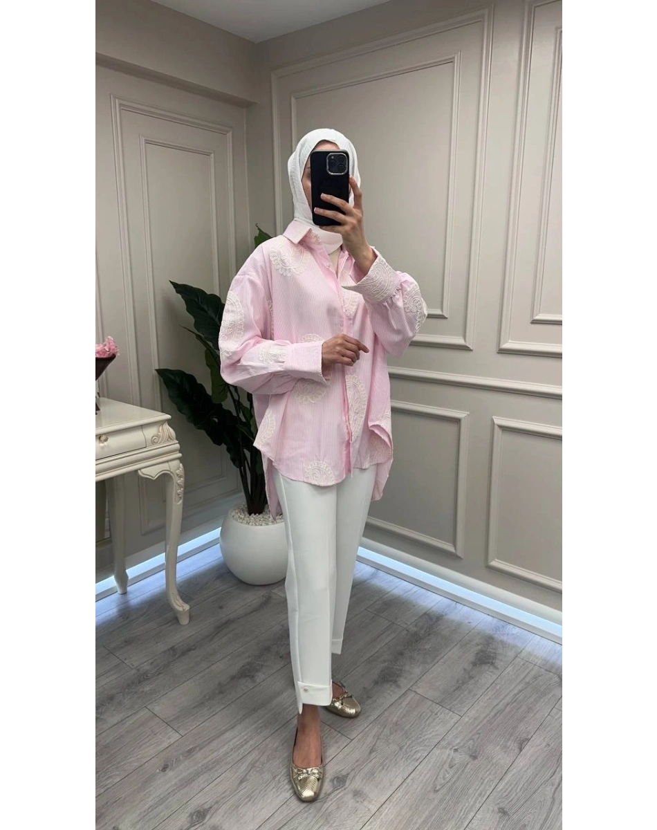 Ghisa 3611G4430 Pembe Brode Detaylı Gömlek