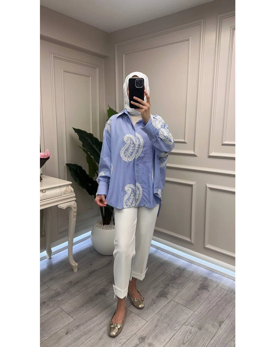 Ghisa 3611G4430 Mavi Brode Detaylı Gömlek
