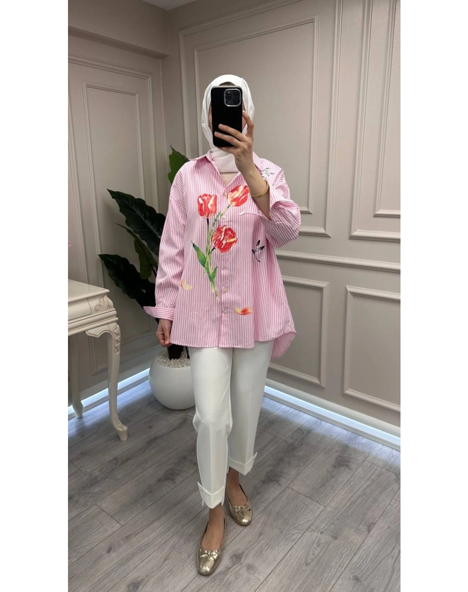 Ghisa 3611G4432 Pembe Baskı Detaylı Gömlek