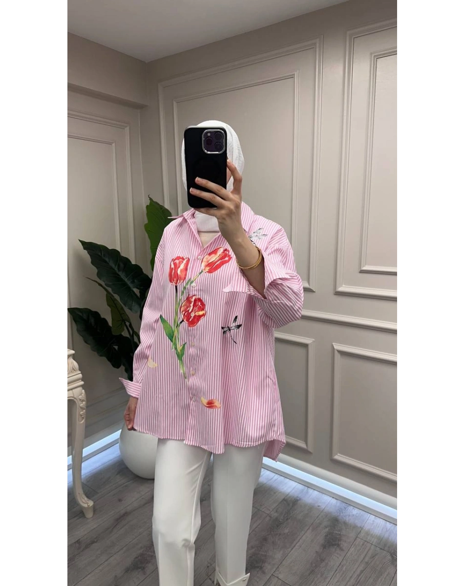 Ghisa 3611G4432 Pembe Baskı Detaylı Gömlek