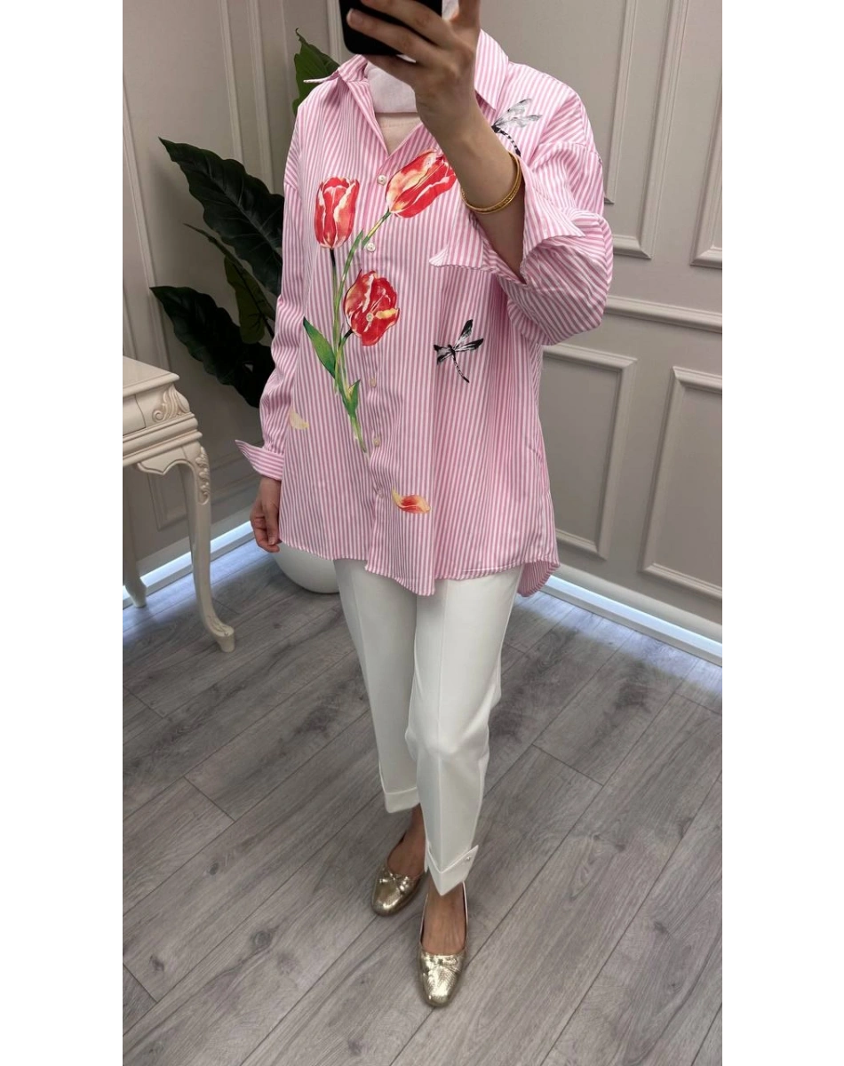 Ghisa 3611G4432 Pembe Baskı Detaylı Gömlek