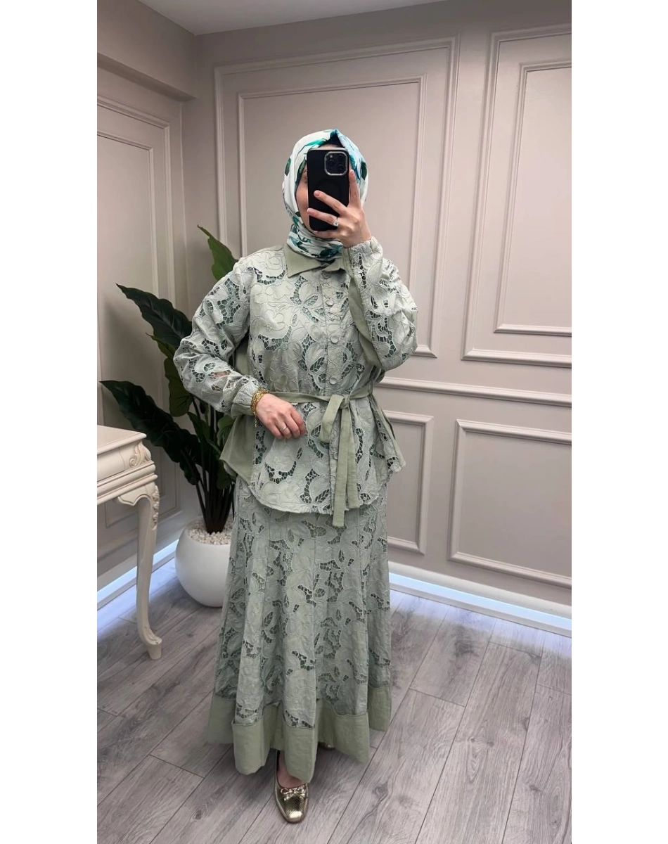 Misswhence 39306 Yeşil Güpür Detaylı Takım
