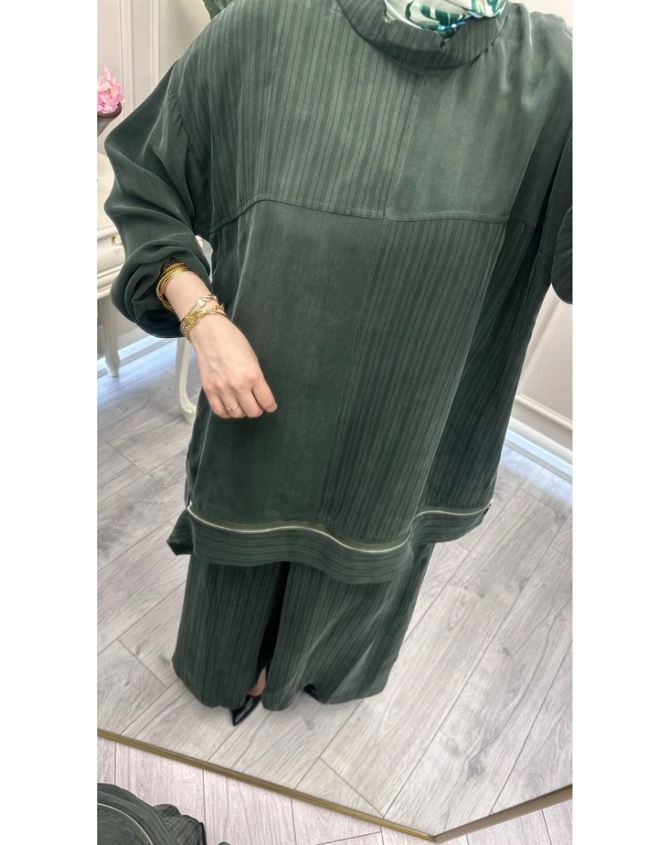 Misswhence 39009 Haki Fermuar Detaylı Tunik Takım