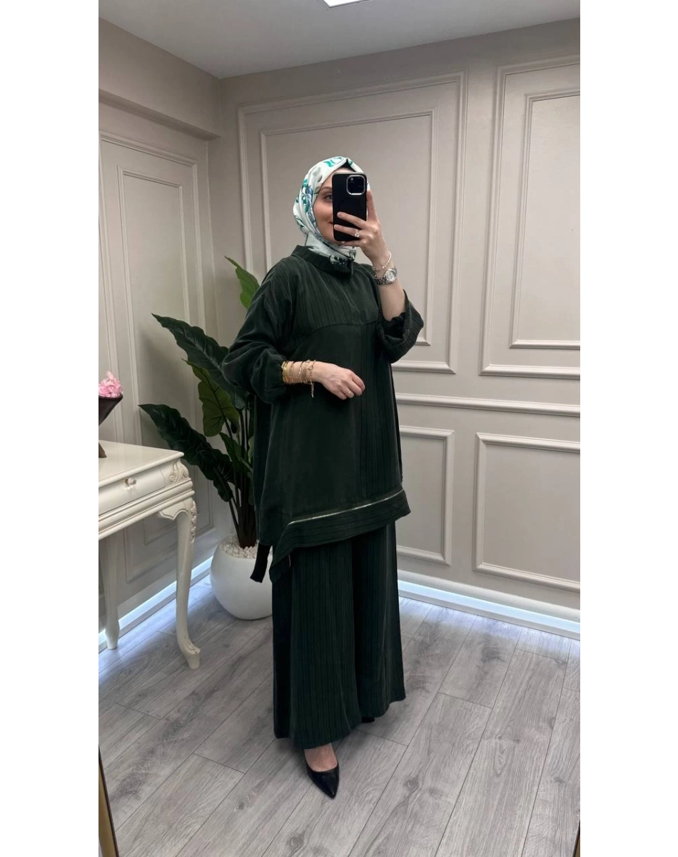 Misswhence 39009 Haki Fermuar Detaylı Tunik Takım