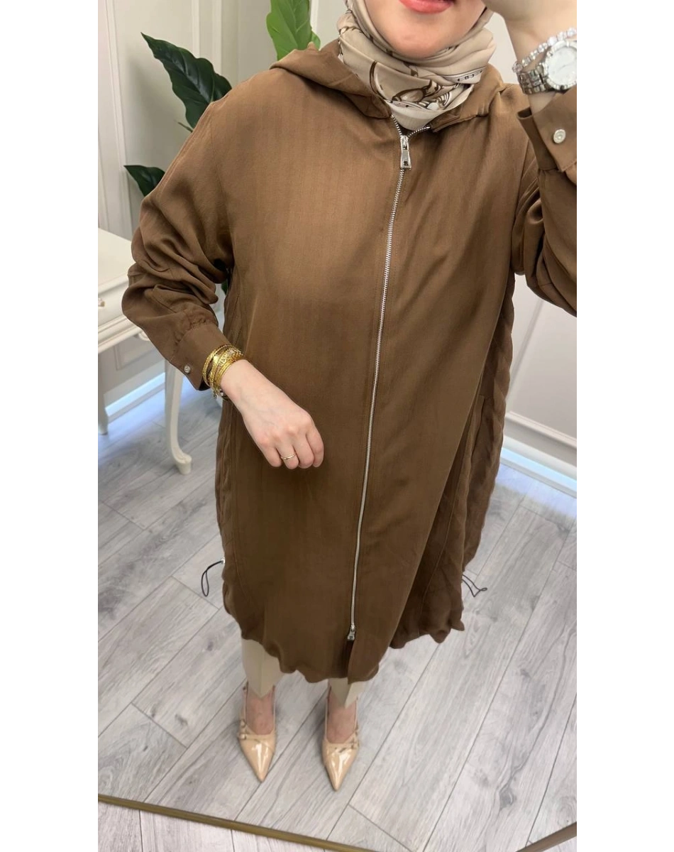 Misswhence 39406 Kahverengi Kapüşonlu Kap