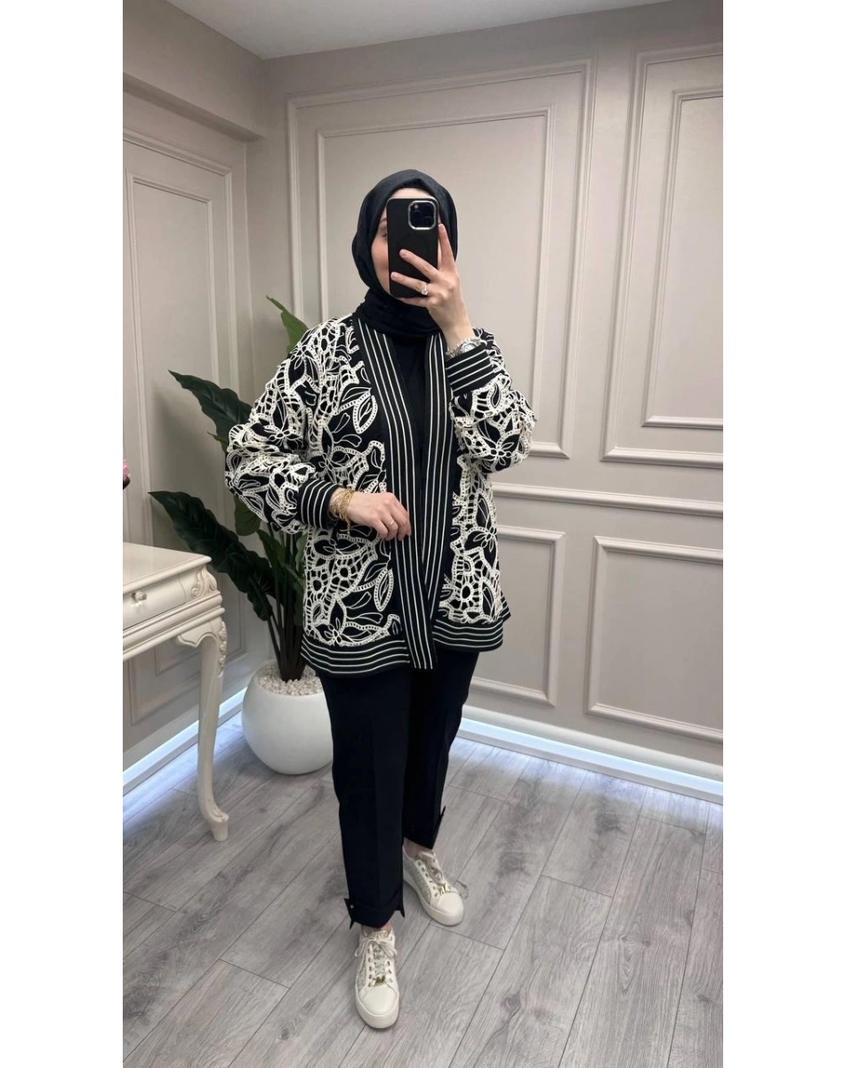Ghisa 3610H3265 Siyah Brode Detaylı Hırka
