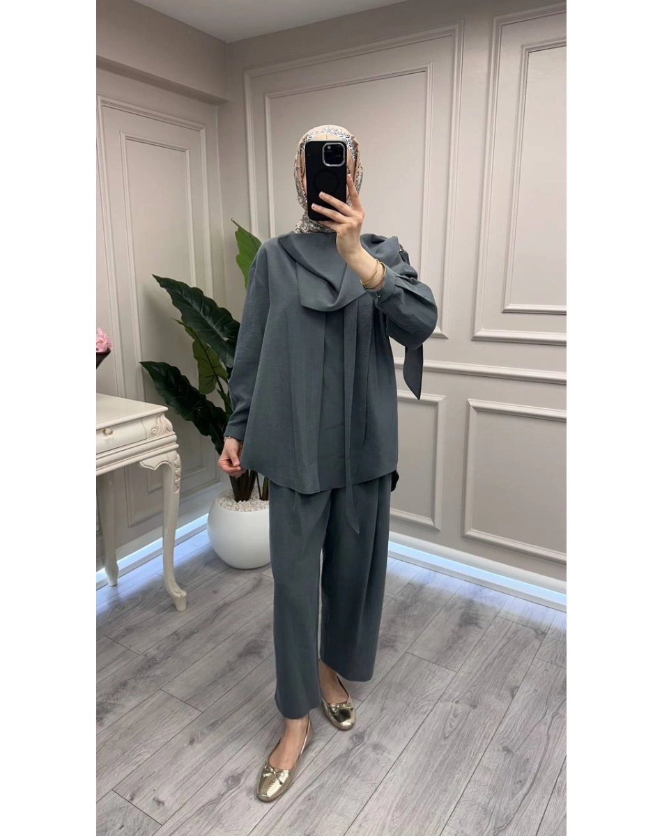 Ghisa 3610T9359 Koyu Gri Şal Yaka Detaylı Takım