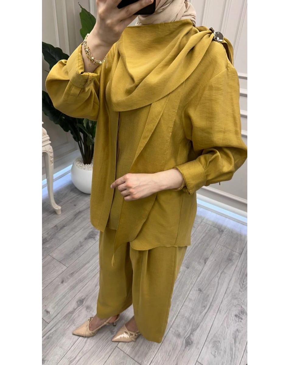 Ghisa 3610T9359 Hardal Şal Yaka Detaylı Takım