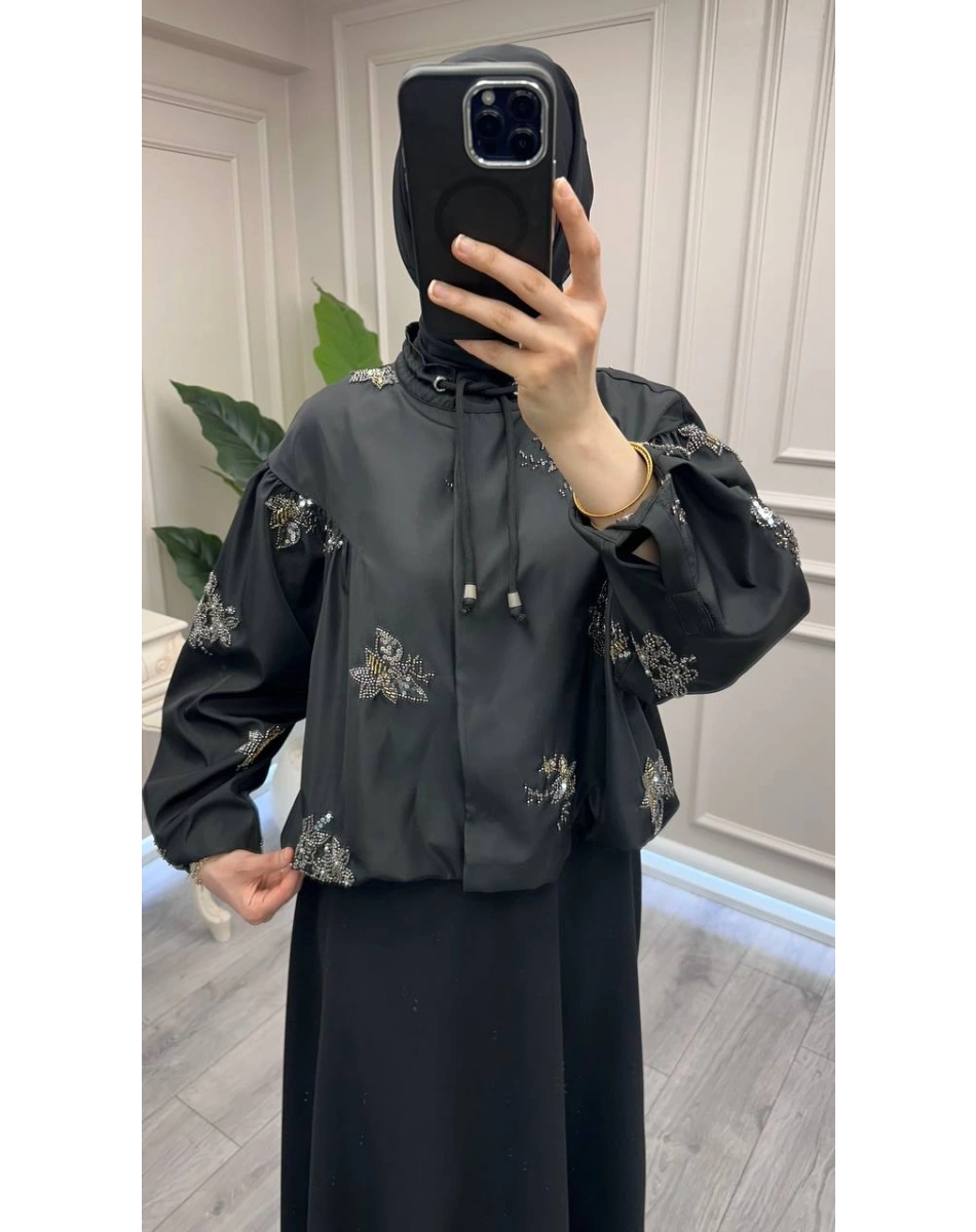 Ghisa 3610C3420 Siyah İşleme Detaylı Kısa Ceket
