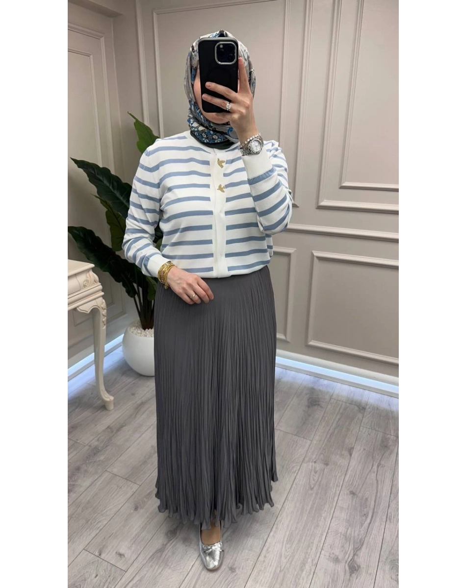 Yusuf Özdemir 26Y1504 Gri Şifon Bürümcük Etek