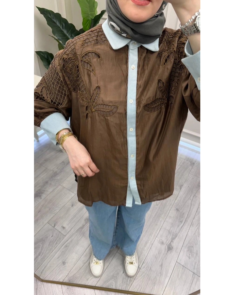 Ghisa 3611G4435 Kahve Denim Detaylı Gömlek