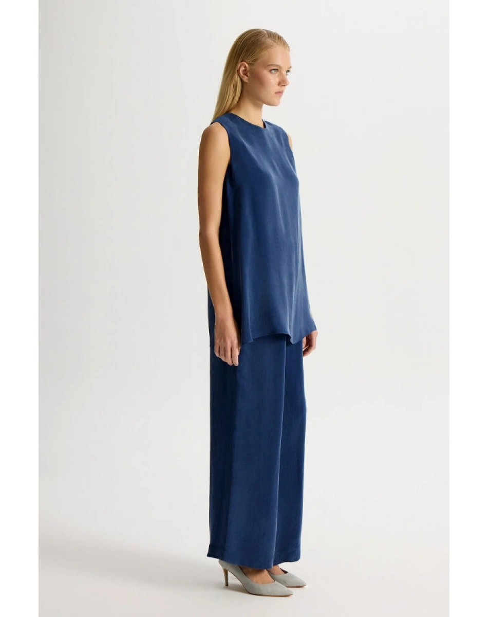 Miss Dalida T26Y-7003 Mavi Bol Paça Basic Cupro Pantolon