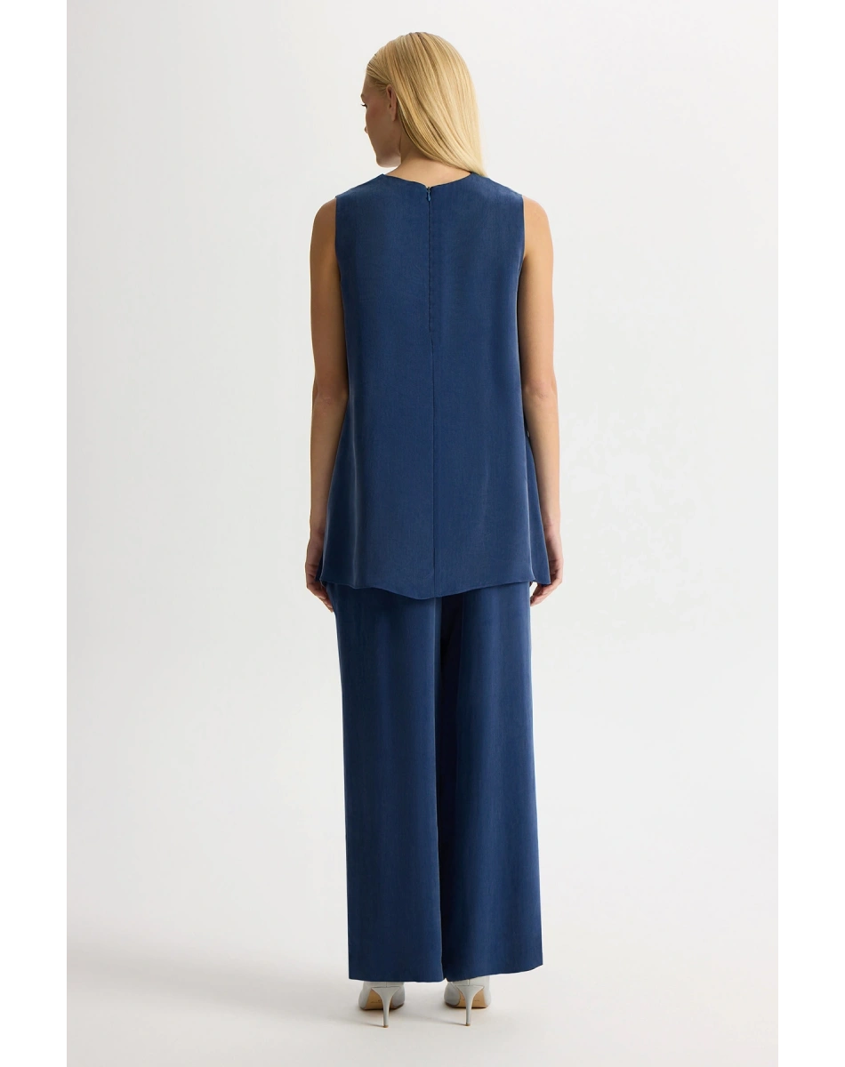 Miss Dalida T26Y-7003 Mavi Bol Paça Basic Cupro Pantolon