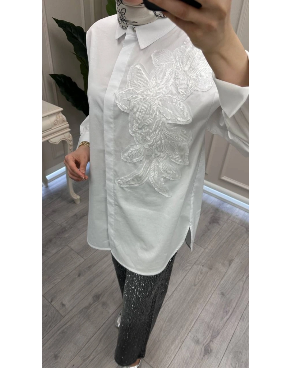 Ghisa 3610T4380 Ekru Yakası İşlemeli Tunik