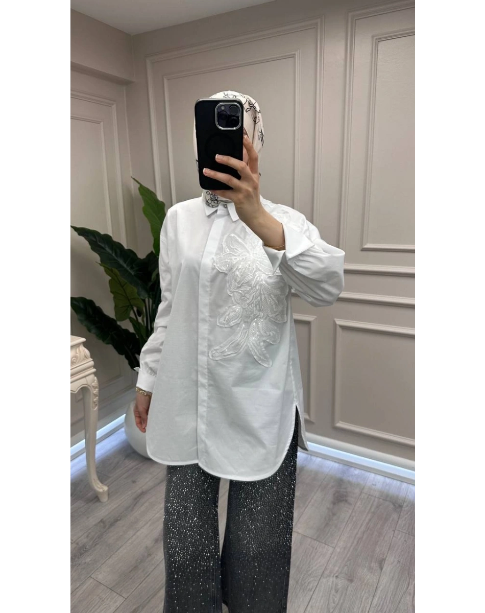 Ghisa 3610T4380 Ekru Yakası İşlemeli Tunik