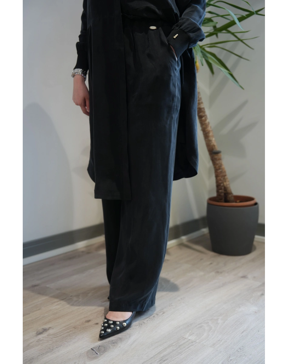 Miss Dalida T26Y-7003 Siyah Bol Paça Basic Cupro Pantolon